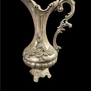 VTG Ornate Silver Plated Peltrato Footed Pitcher Italy Made 95-100 Patina 1960's